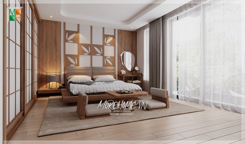 Giường ngủ gỗ tự nhiên bọc nệm đầu giường mang tới những giấc ngủ ngon lành sự nghỉ ngơi thoải mái của gia chủ khi sử dụng