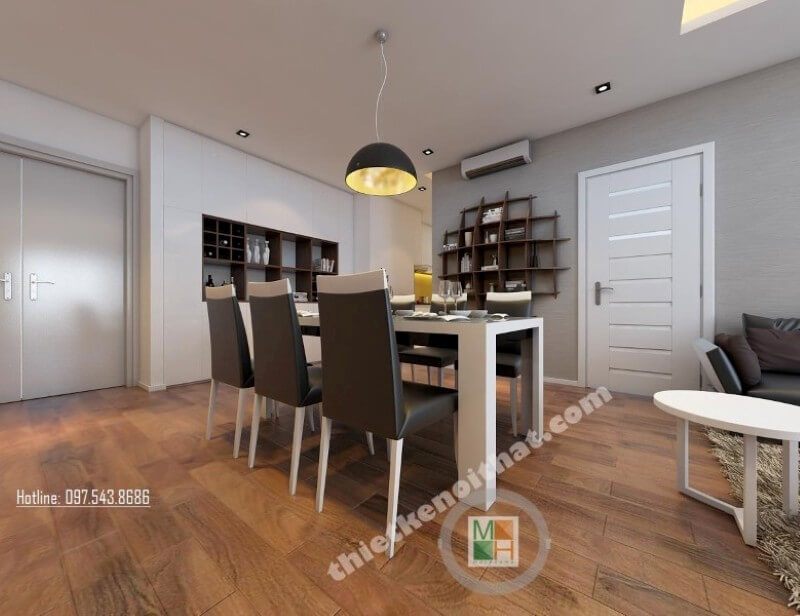 Thiết kế nội thất phòng ăn của căn hộ hiện đại, đơn giản nhưng vẫn giữ được vẻ đẹp tinh tế và sang trọng cho không gian dùng bữa của chủ nhà.