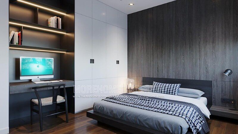 Gỗ ốp tường mang lại vẻ đẹp tinh tế cho phòng ngủ hiện đại.